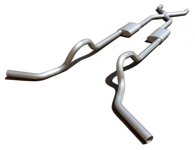 Pypes Crossmember Back w/X-Pipe Exhaust System 67-74 GM Split Rear Dual Exit 2.5 in Intermediate And Tail Pipe Violator Muffler/Hdw Incl Tip Not Incl Natural Finish 409 Stainless Steel Exhaust SGT79V