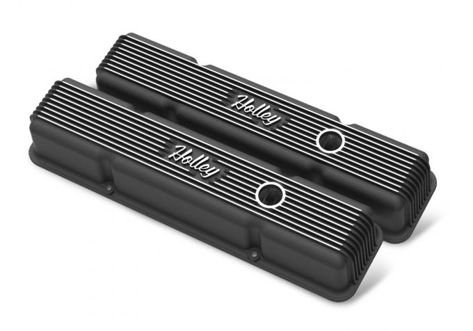 Holley Valve Covers, Vintage Series, Finned, SBC, Satin Black Machined 241-242