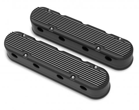 Holley 2-Piece Finned Valve Cover, Gen III/IV LS, Satin Black Machined 241-182