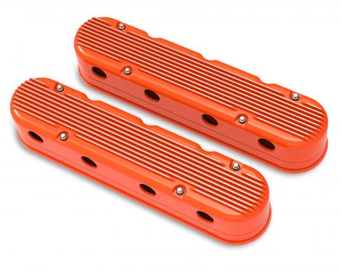 Holley 2-Piece Finned Valve Cover, Gen III/IV LS, Factory Orange Machined 241-183