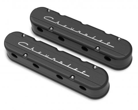 Holley 2-Piece "Chevrolet" Script Valve Cover, Gen III/IV LS, Satin Black Machined 241-177
