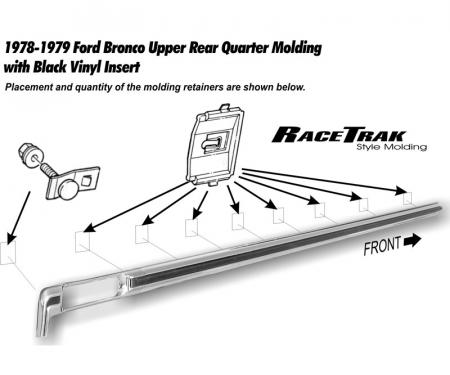 Dennis Carpenter Upper Bed Side Molding - Left - with Racetrack - 1978-79 Ford Bronco D8TZ-9829039-B