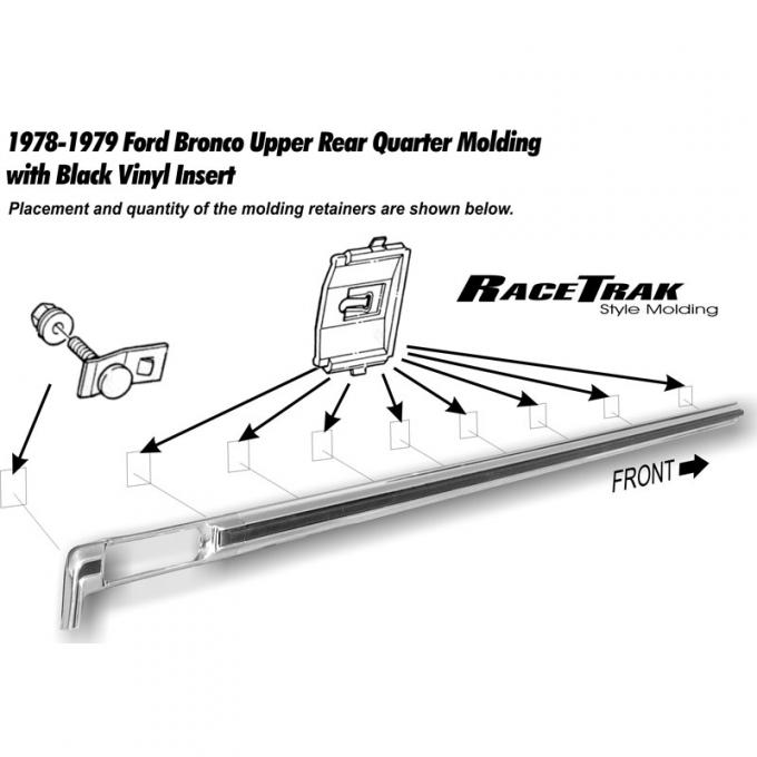 Dennis Carpenter Upper Bed Side Molding - Left - with Racetrack - 1978-79 Ford Bronco D8TZ-9829039-B