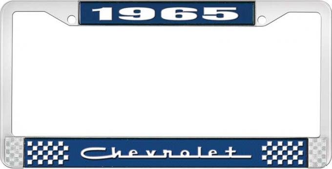 OER 1965 Chevrolet Style #5 Blue and Chrome License Plate Frame with White Lettering LF2236505B