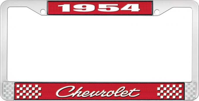 OER 1954 Chevrolet Style #4 Red and Chrome License Plate Frame with White Lettering LF2235404C