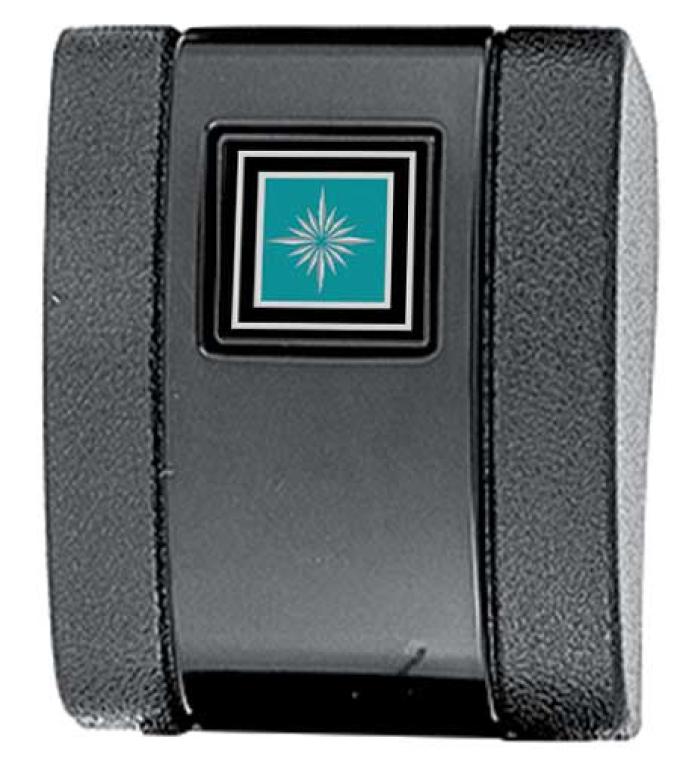 OER 1966-67 GM, Seat Belt Buckle Cover, Aqua/Silver Starburst Emblem, Standard Interior, Black, Each 154663AQ