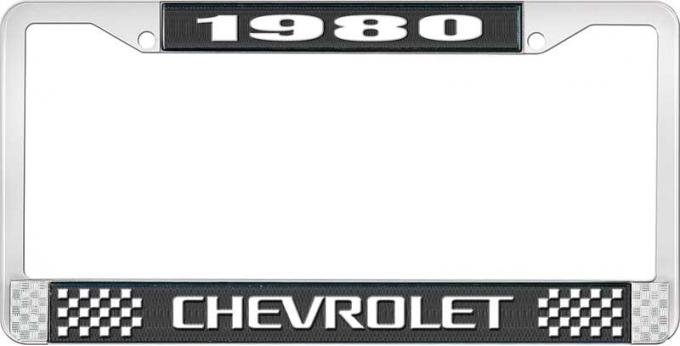 OER 1980 Chevrolet Style # 3 Black and Chrome License Plate Frame with White Lettering LF2238003A