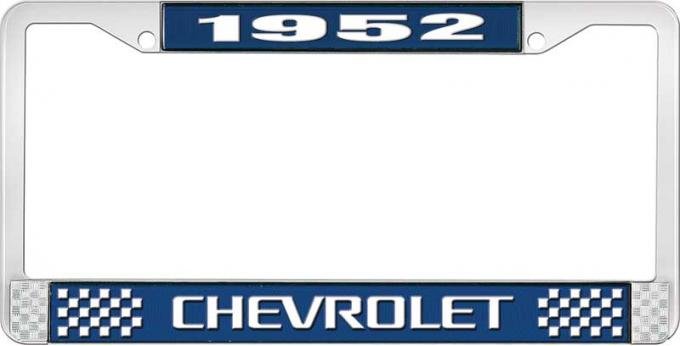 OER 1952 Chevrolet Style #3 Blue and Chrome License Plate Frame with White Lettering LF2235203B
