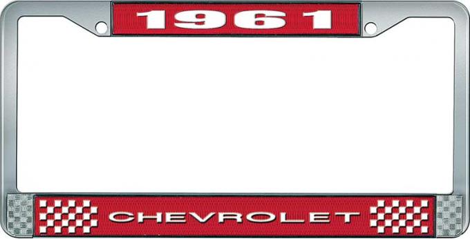 OER 1961 Chevrolet Style #1 Red and Chrome License Plate Frame with White Lettering LF2236101C