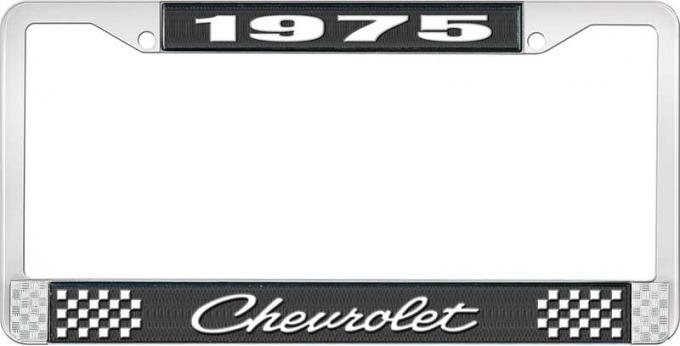 OER 1975 Chevrolet Style # 4 Black and Chrome License Plate Frame with White Lettering LF2237504A