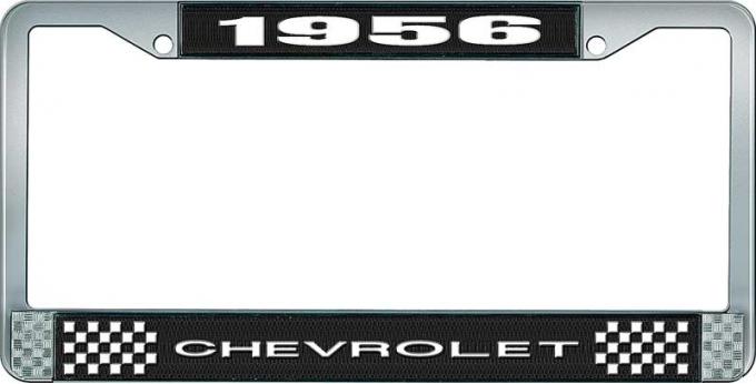 OER 1956 Chevrolet Style #1 Black and Chrome License Plate Frame with White Lettering LF2235601A
