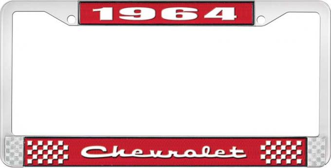 OER 1964 Chevrolet Style #2 Red and Chrome License Plate Frame with White Lettering LF2236402C