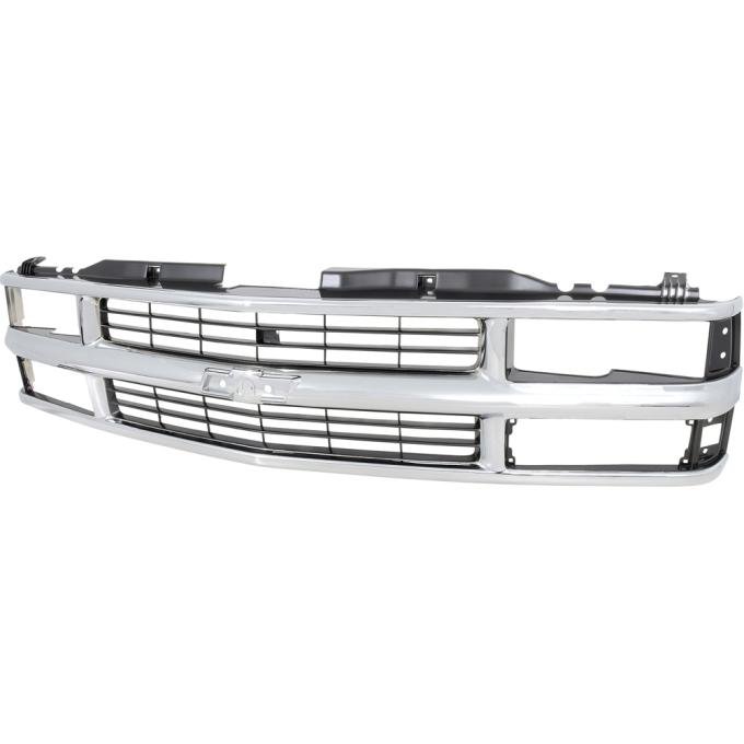 1994-2000 Chevy Pickup, Blazer, Tahoe, Suburban, Front Grill, Dual Composite Headlamps, Chrome with Black Accents