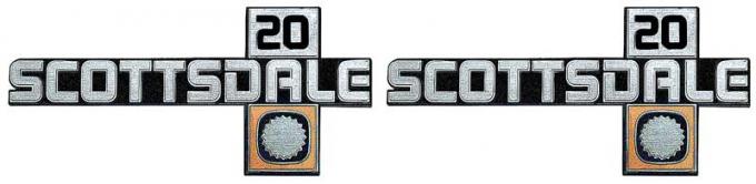 1981-88 Chevrolet Truck "Scottsdale 20" Front Fender Emblem, with Hardware, Pair, GM Licensed