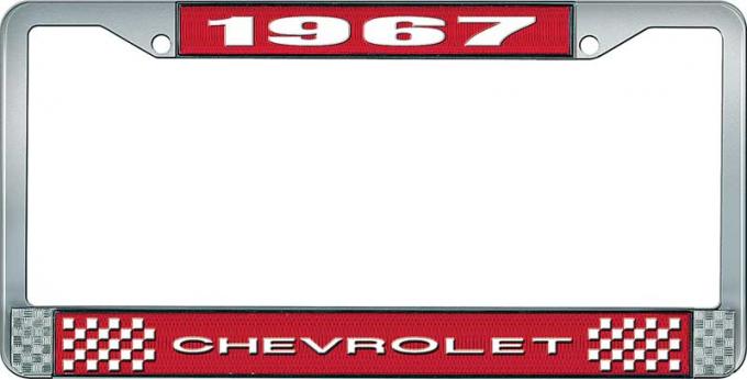 OER 1967 Chevrolet Style #1 Red and Chrome License Plate Frame with White Lettering LF2236701C