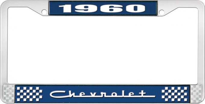 OER 1960 Chevrolet Style #5 Blue and Chrome License Plate Frame with White Lettering LF2236005B