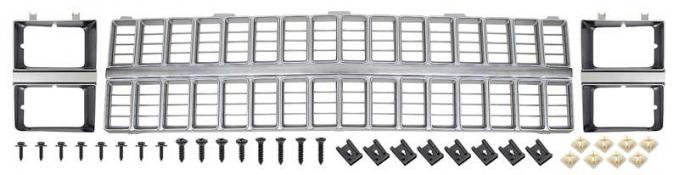 OER 1981-82 Chevrolet Pickup Grill and Headlamp Bezel Basic Set - Emblem Delete - Argent Silver *881322