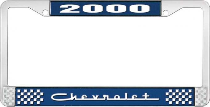 OER 2000 Chevrolet Style # 5 - Blue and Chrome License Plate Frame with White Lettering LF2230005B