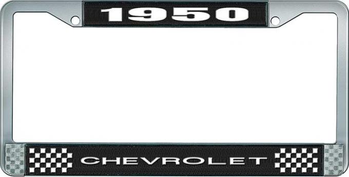OER 1950 Chevrolet Style #1 Black and Chrome License Plate Frame with White Lettering LF2235001A
