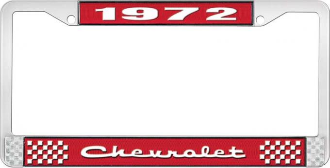 OER 1972 Chevrolet Style # 2 Red and Chrome License Plate Frame with White Lettering LF2237202C