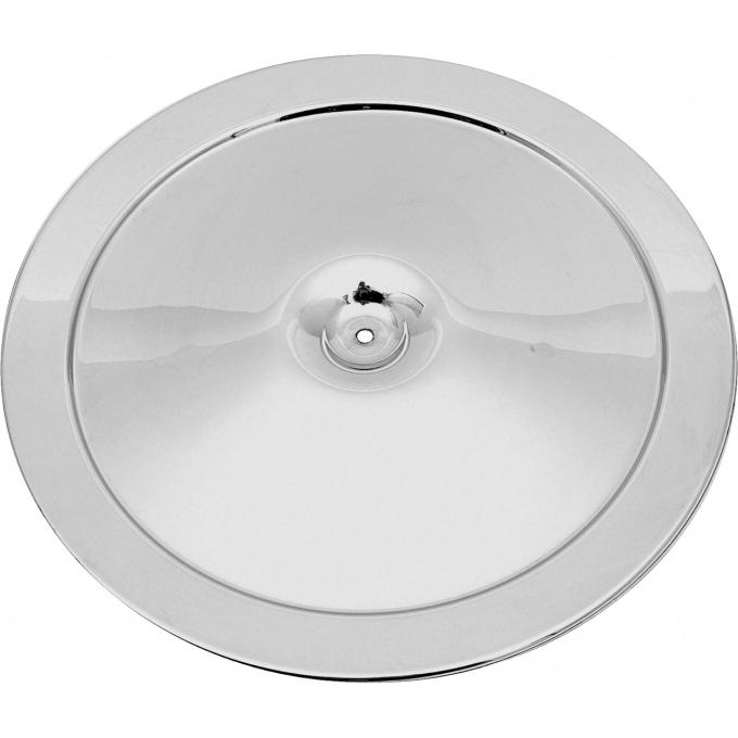 1966-69 Chevrolet, Open Element Chrome Air Cleaner Lid, 14", with Curved Imprint Verbiage, GM Licensed