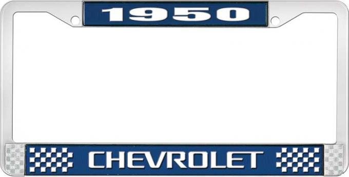 OER 1950 Chevrolet Style #3 Blue and Chrome License Plate Frame with White Lettering LF2235003B