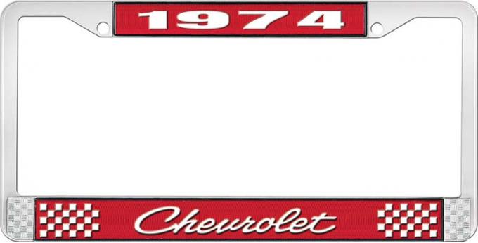 OER 1974 Chevrolet Style # 4 Red and Chrome License Plate Frame with White Lettering LF2237404C