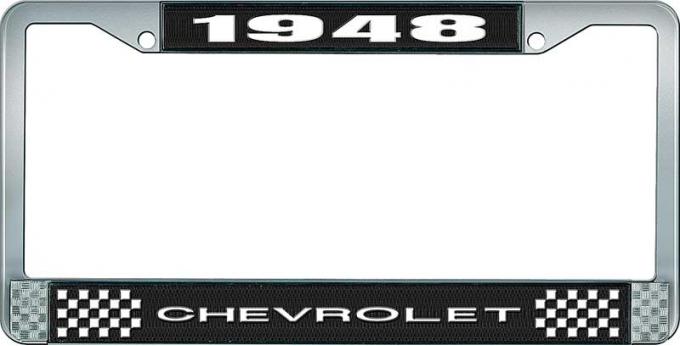 OER 1948 Chevrolet Style #1 Black and Chrome License Plate Frame with White Lettering LF2234801A