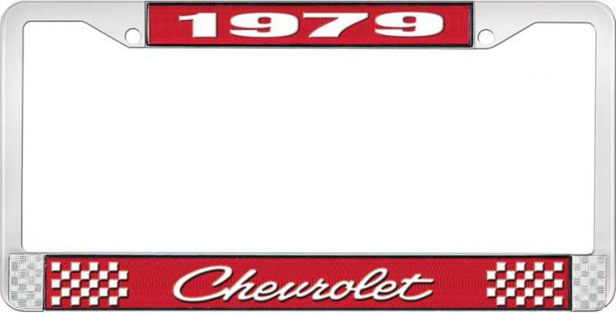 OER 1979 Chevrolet Style # 4 Red and Chrome License Plate Frame with White Lettering LF2237904C