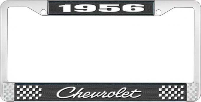 OER 1956 Chevrolet Style #4 Black and Chrome License Plate Frame with White Lettering LF2235604A