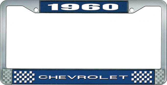OER 1960 Chevrolet Style #1 Blue and Chrome License Plate Frame with White Lettering LF2236001B