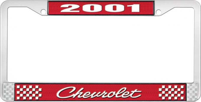 OER 2001 Chevrolet Style # 4 - Red and Chrome License Plate Frame with White Lettering LF2230104C