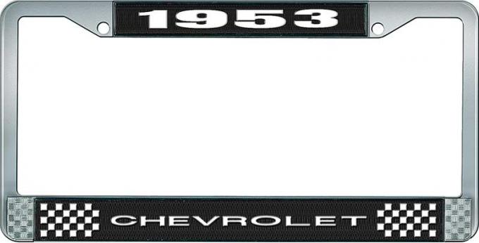OER 1953 Chevrolet Style #1 Black and Chrome License Plate Frame with White Lettering LF2235301A
