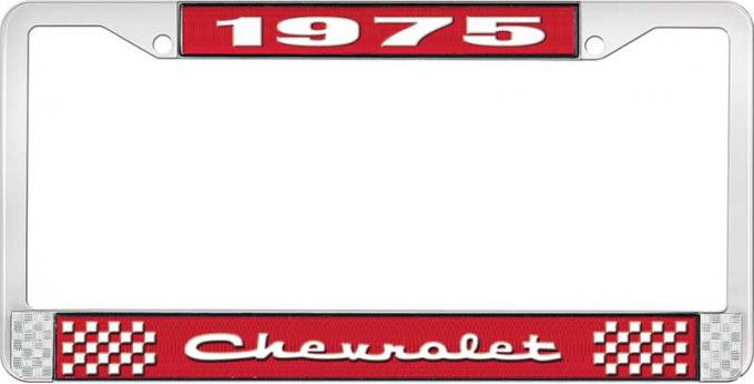 OER 1975 Chevrolet Style # 2 Red and Chrome License Plate Frame with White Lettering LF2237502C