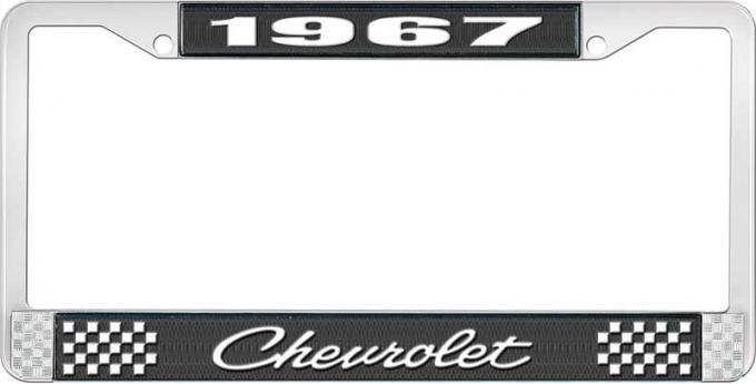OER 1967 Chevrolet Style #4 Black and Chrome License Plate Frame with White Lettering LF2236704A
