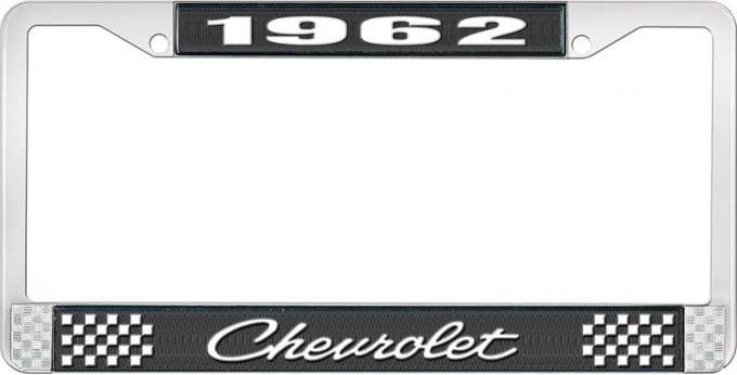 OER 1962 Chevrolet Style #4 Black and Chrome License Plate Frame with White Lettering LF2236204A