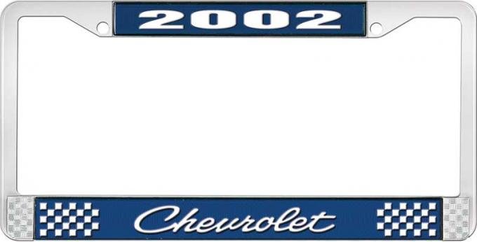 OER 2002 Chevrolet Style #4 - Blue and Chrome License Plate Frame with White Lettering LF2230204B