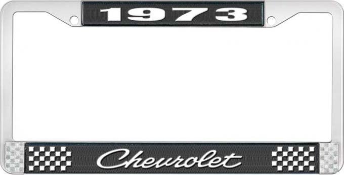 OER 1973 Chevrolet Style # 4 Black and Chrome License Plate Frame with White Lettering LF2237304A