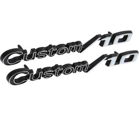 OER 1969-72 Chevrolet Pickup, Suburban, "Custom / 10", Front Fender Emblem Set, Pair *3953662