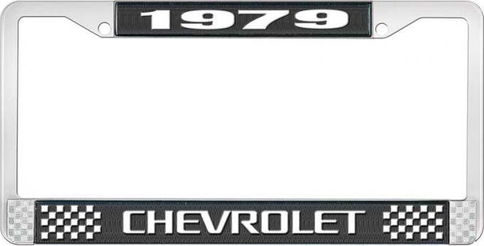 OER 1979 Chevrolet Style # 3 Black and Chrome License Plate Frame with White Lettering LF2237903A