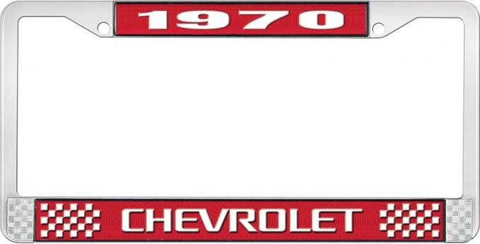 OER 1970 Chevrolet Red And Chrome License Plate Frame With White Lettering LF2237003C