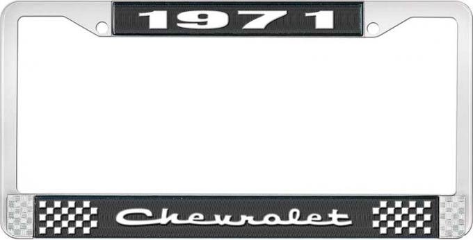OER 1971 Chevrolet Style # 2 Black and Chrome License Plate Frame with White Lettering LF2237102A