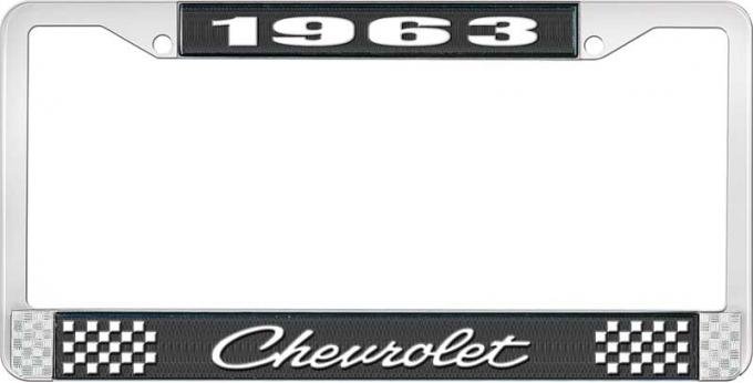 OER 1963 Chevrolet Style #4 Black and Chrome License Plate Frame with White Lettering LF2236304A