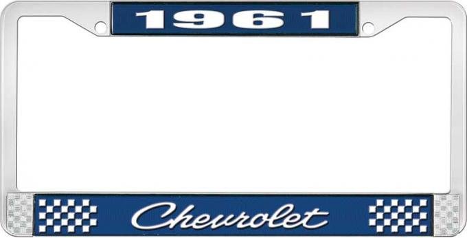 OER 1961 Chevrolet Style #4 Blue and Chrome License Plate Frame with White Lettering LF2236104B