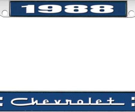OER 1988 Chevrolet Style # 5 Blue and Chrome License Plate Frame with White Lettering LF2238805B