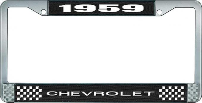 OER 1959 Chevrolet Style #1 Black and Chrome License Plate Frame with White Lettering LF2235901A
