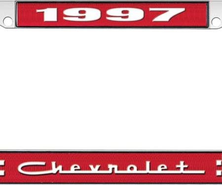 OER 1997 Chevrolet Style # 5 Red and Chrome License Plate Frame with White Lettering LF2239705C