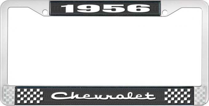 OER 1956 Chevrolet Style #2 Black and Chrome License Plate Frame with White Lettering LF2235602A