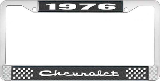 OER 1976 Chevrolet Style # 2 Black and Chrome License Plate Frame with White Lettering LF2237602A