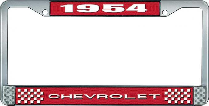 OER 1954 Chevrolet Style #1 Red and Chrome License Plate Frame with White Lettering LF2235401C
